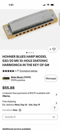 Hohner Blues Harp 532/20 MS Harmonica Key of G#