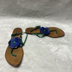 Women's blue Floral Thong Flat Sandals size 6.5