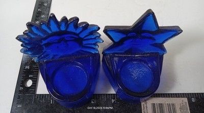 Vintage Cobalt Blue Glass Sun and Star Celestial Tealight Votive Candle Holders