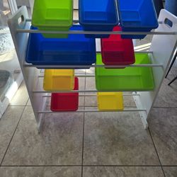  Kids Toy Storage Organizer with Plastic Bins, White/Primary – Removable Bins for Playroom, Bedroom, Toddler Furniture for Boys and Girls