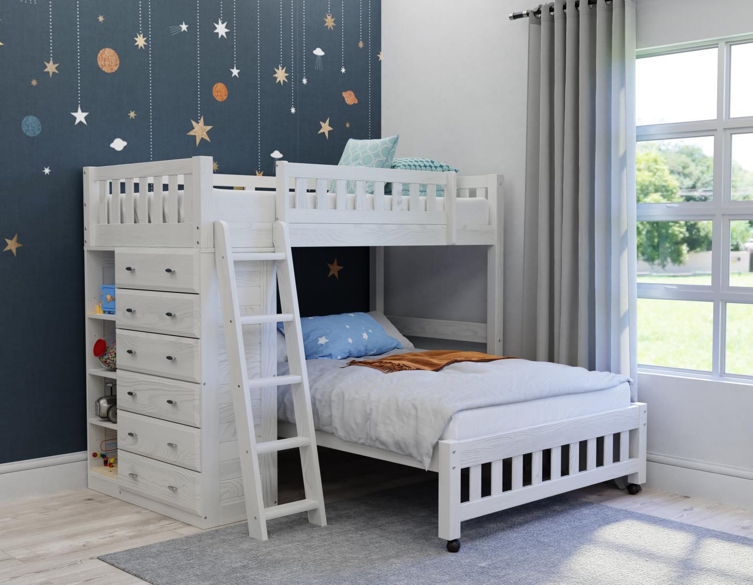 Bunk Bed Twin / Full with Chest - 6 Drawers. $39 Down 