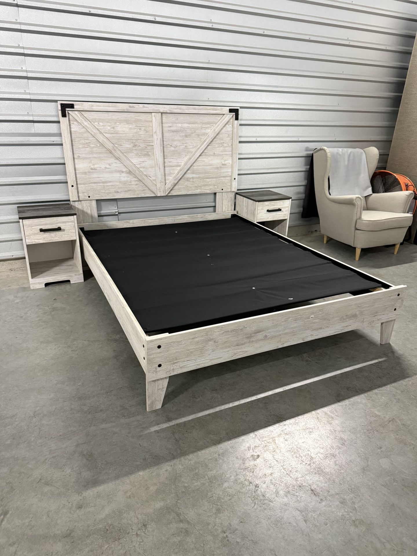 White Queen Bed Frame With Nightstands