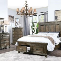 Brand New Upscale Brown 4pc Queen Bedroom Set (Available In California & Eastern King) 