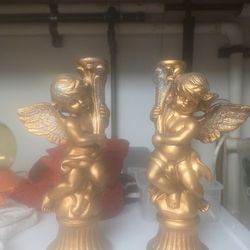 Gold angel candle holder
