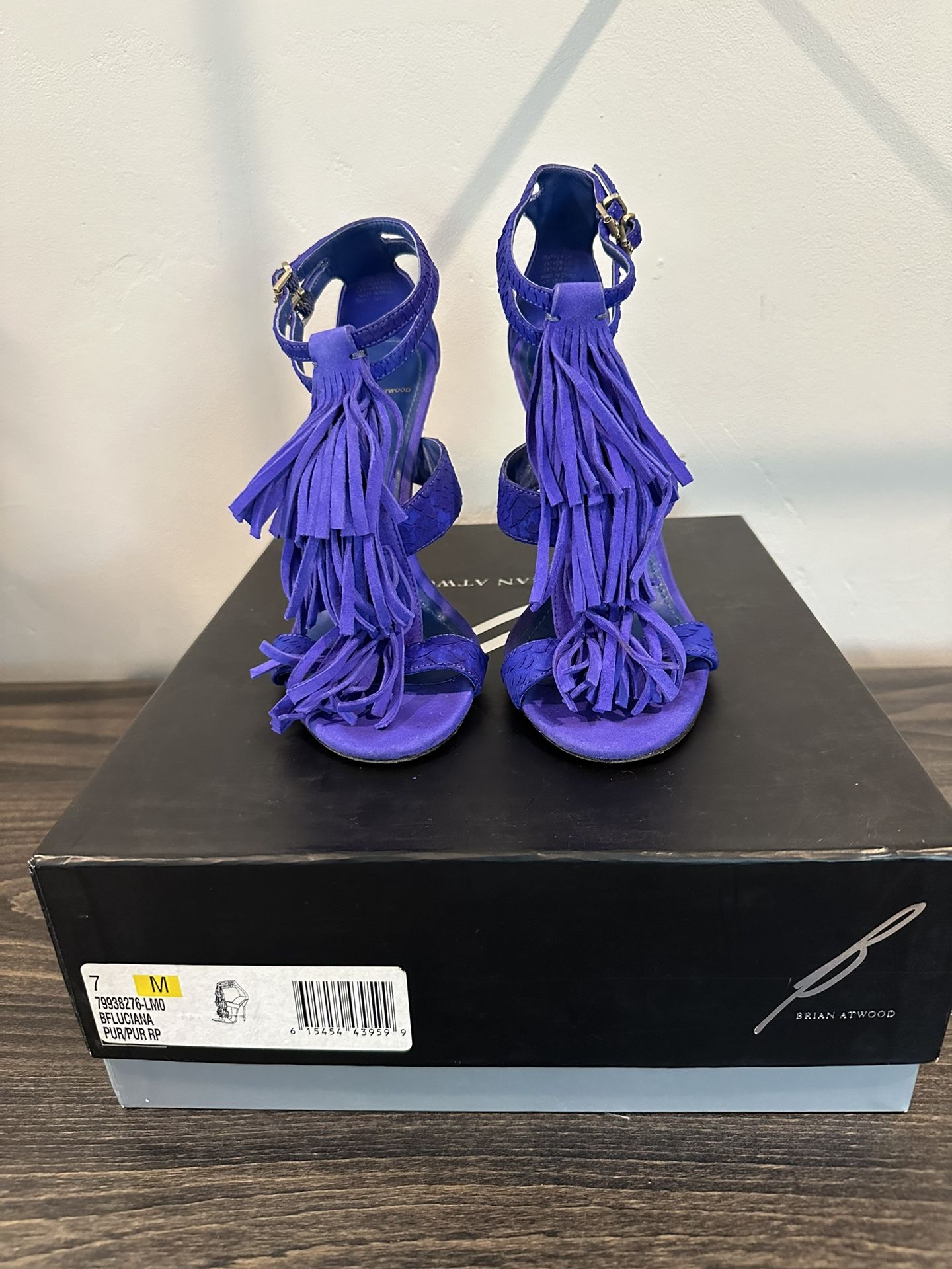 B Brian Atwood Leather Fringe Sandals