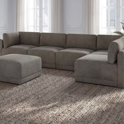 Thomasville Fallon Modular Sectional 6-piece Gray with Ottoman