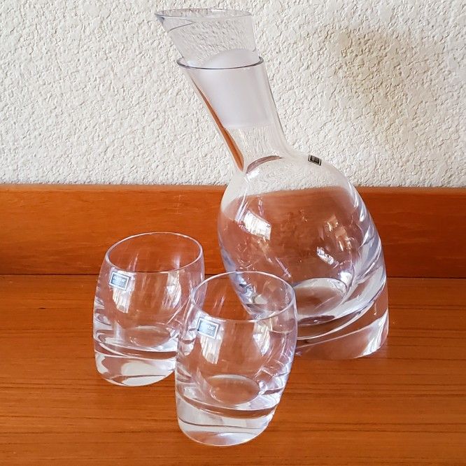 Nambé Vintage Crystal Tilt Decanter and Glasses Barware Set