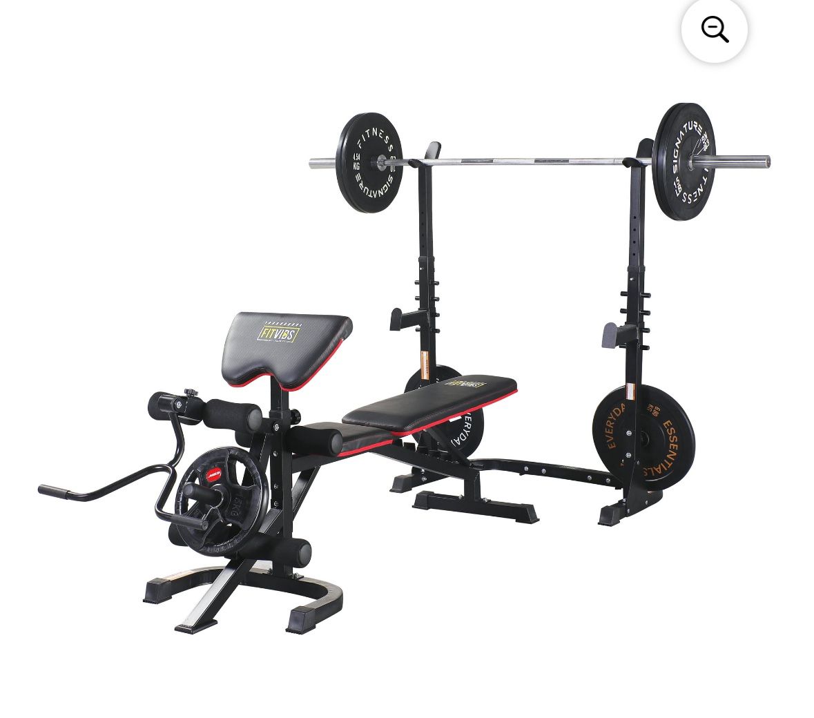 Fitvids LX600 Adjustable Olympic Workout Bench with Squat Rack, Leg Extension, Preacher Curl, and Weight Storage, 800-Pound Capacity (Barbell and weig