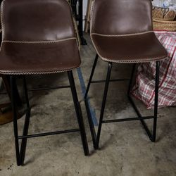 Live Edge Dark Brown Bonded Leather 26" Counter Height Stool Set of 4| Armless