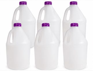 Plastic Jug Reusable 1-Gallon (6 PACK) Food-Safe, BPA Free | Heavy-Duty HDPE, With Purple Tamper Evident Screw Caps | Food Grade - BPA Free