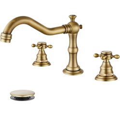 3 Hole Widespread Bathroom Sink Faucet Double Cross Handle Mixer Tap Faucet for Bathroom Sink Vanity Faucet Deck Mount Basin Hot Cold Water Matching P