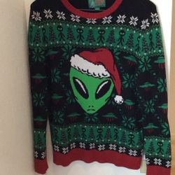 Ugly Christmas Sweater Alien With Light Size Large