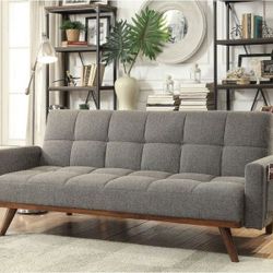 Brand new 78" x 43" mid century grey linen sofa futon