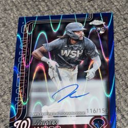 2025 Topps Chrome James Wood Blue Raywave /150 Auto Rookie Card 