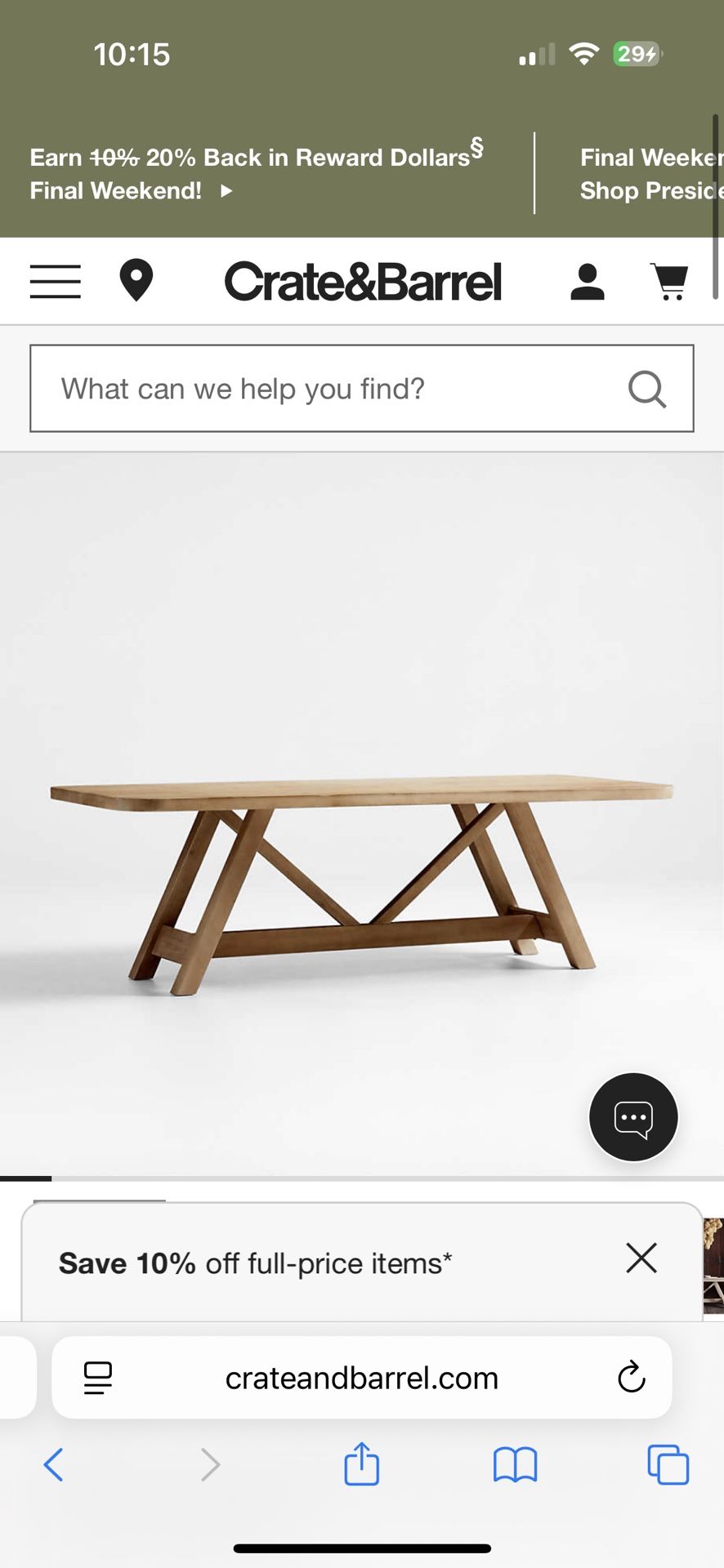 Dining Table-Crate And Barrel 94 Inch Solid Pine