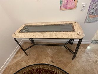 Faux Marble and Glass Inlay Console Table