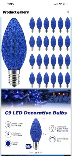 GvvooHome C9 LED Replacement Christmas Light Bulbs, Blue C9 Bulbs 25 Pack C9 Shatterproof LED Bulbs, E17 Base, C9 christmas light bulbs for Outdoor St