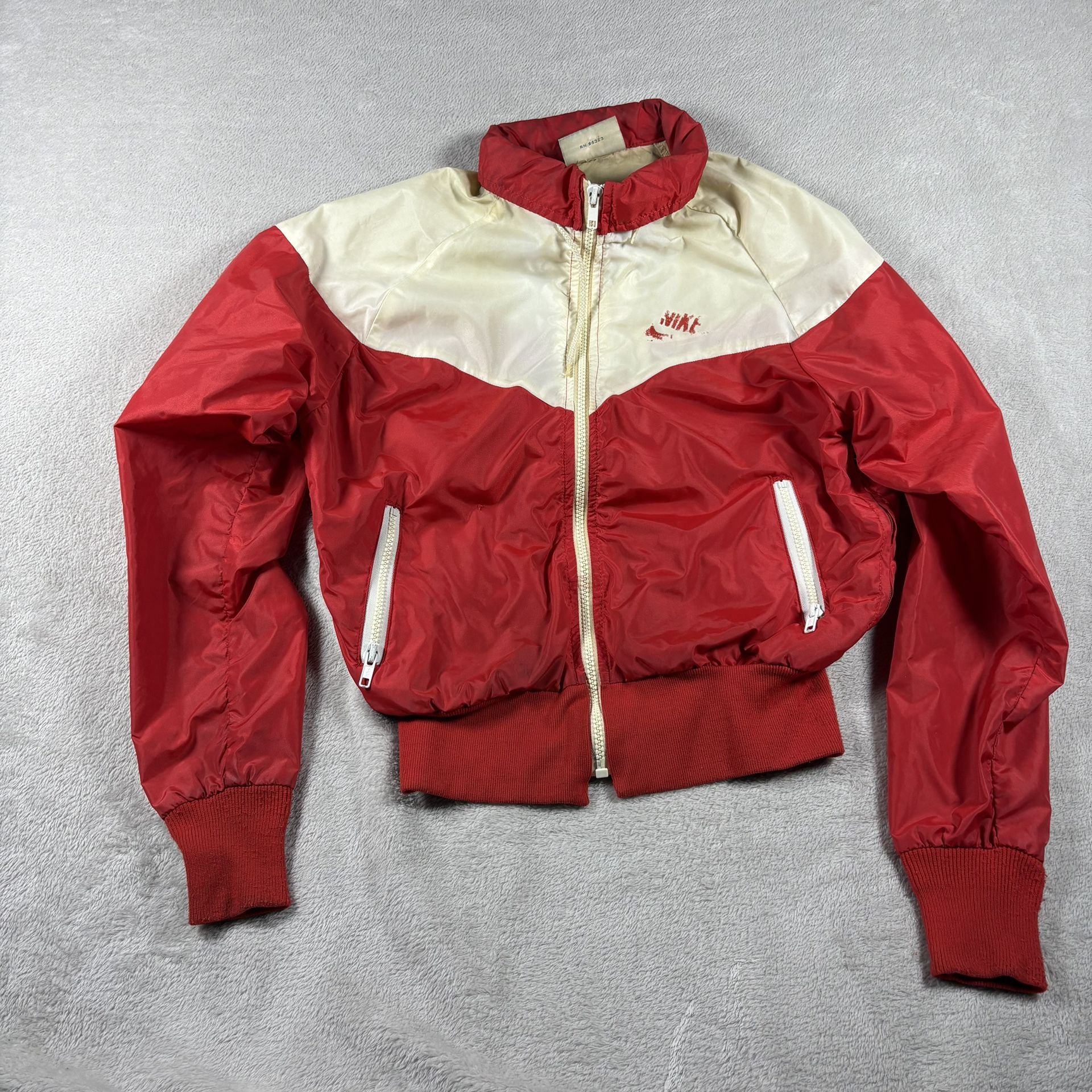 Vintage 70s Nike Men’s M Red Hooded Orange Tag Hooded Cropped Windbreaker #1939
