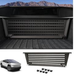 WheelX Truck Bed Divider Compatible With 2024 2025 Tesla Cybertruck, Rear Cargo Aluminum Organizer Carbon Steel Molle Panel With 8 Removable Hooks, No