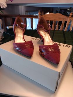 Anne Klein 2" Wine Suede Ankle Strap Heels