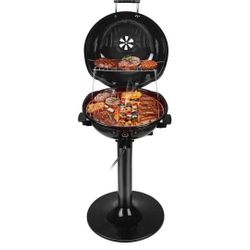 Electric BBQ Grill Techwood 15-Serving Indoor/Outdoor Electric Grill for Indoor & Outdoor Use, Double Layer Design, Portable Removable Stand Grill, 16