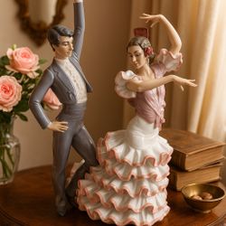 Lladro Spain 1980s Passionate Dance Hand-Painted Porcelain Figurine, 12x12x17”