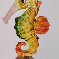 Seahorse Glass Miniature Sea Animal Cute Yellow Pink Green Figurine Small Statue Hand Blown