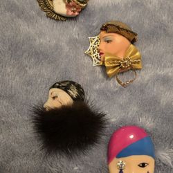 Vtg. Art Deco Brooch/Pin Lady Face Flapper Jewelry Lot Of 4