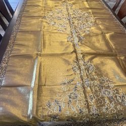 77”( length) 39”( width) beautiful hand made traditional, Persian decorative termeh pattern table cloth from Persia  Gold color)