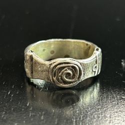 Molten silver 925 ring rugged silver handcrafted wedding rustic unique flower Vintage size 7