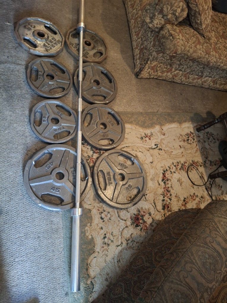 Weights And Bar.olympic T.S.A. 320 Pounds Total