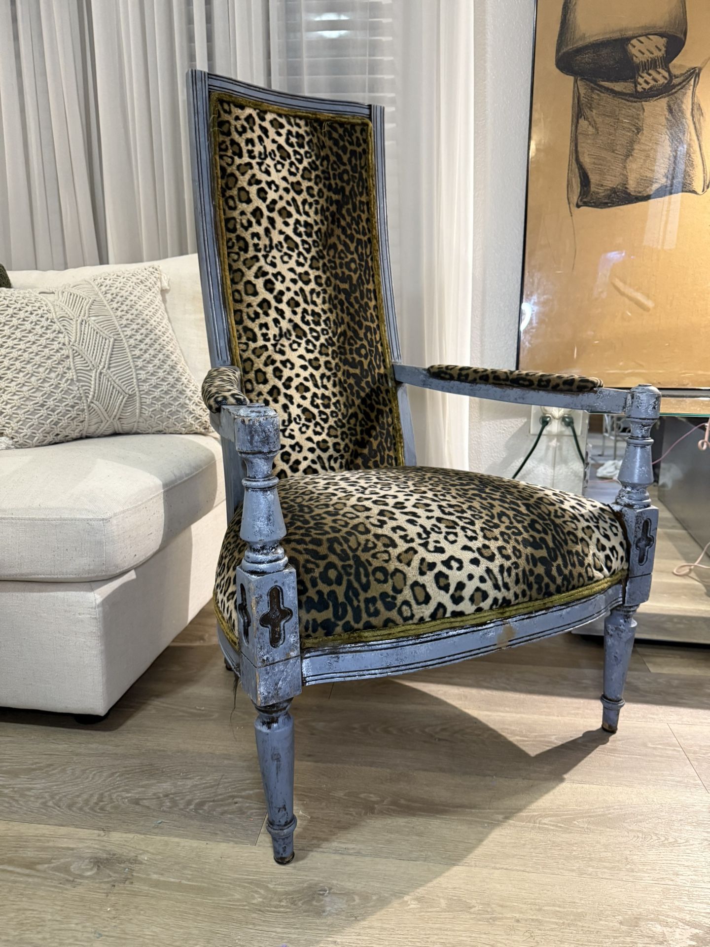 Antique Louis XV Style High-Back Armchair Newly Upholstered