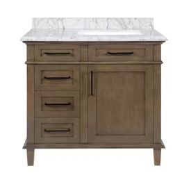 Home Decorators Collection Sonoma 36 in. Single Sink Almond Latte Bath Vanity with Carrara Marble Top (Assembled)