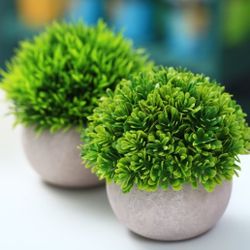 2 Packs Small Artificial Plants in Pot Mini Faked Potted Plants Decorative Faux Plants Centerpiece Topiary Shrubs for Office, Bathroom, Home Decoratio
