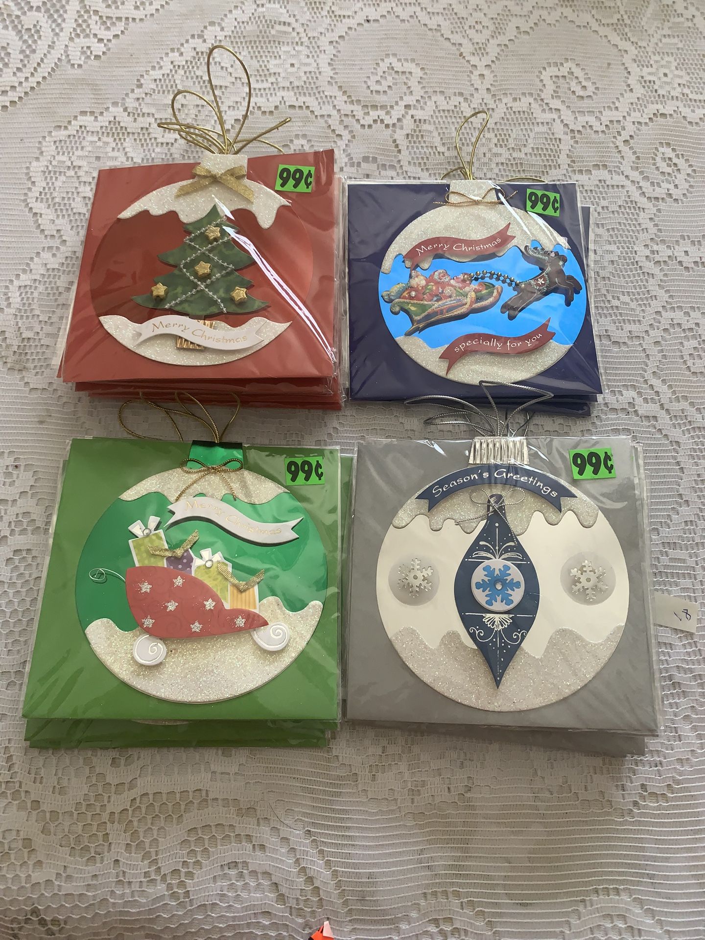 NEW SEASON GREETING ORNAMENT CARDS WITH ENVELOPES AT $050 EACH $9.00 FOR 18 CARDS