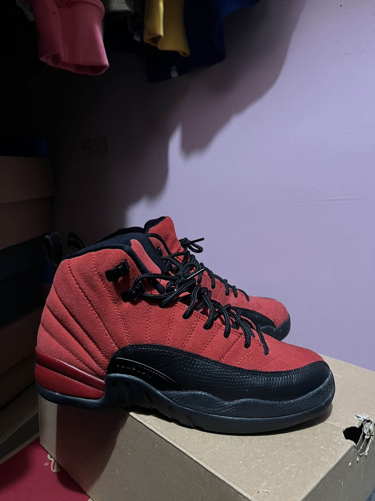 Red and black Jordan 12s Retros