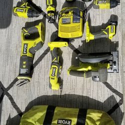 Bag Full of RYOBI 18v Handheld Tools and Batteries and Charger 