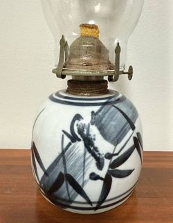 Vintage Pottery Hurricane Oil Table Lamp