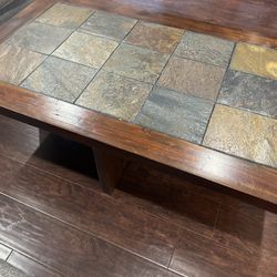 Solid Wood & Tile Coffee Table – Heavy Duty