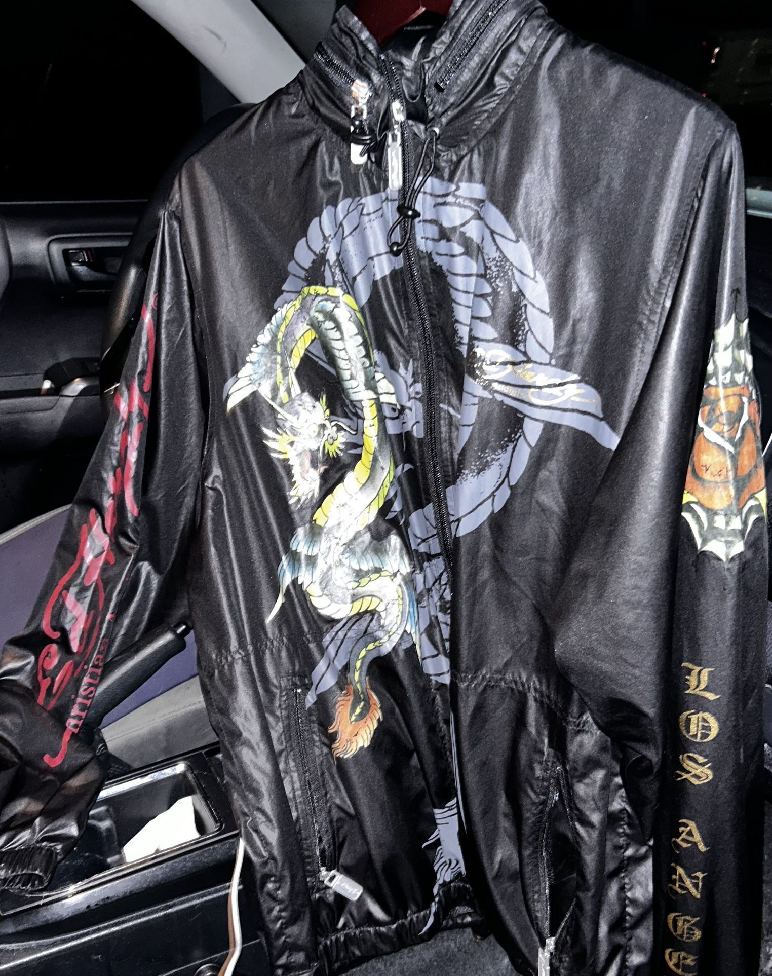 Ed Hardy Vtg Dragon Hoodie Windbreaker Jacket L
