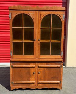 Vintage Wood China Cabinet Hutch - mid century