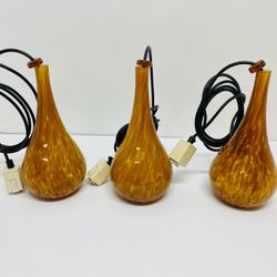 3 Vintage style pendant lights Orange Brown Yellow  Tear Drop As Seen Starbucks 