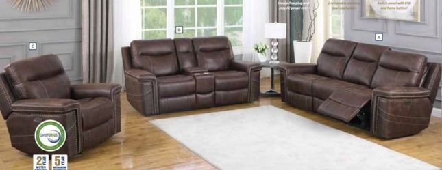 Brand New 2 PC Brown Power Reclining Sofa and Love Seat
