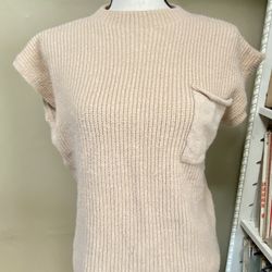 Vintage Cable Knit Beige Pullover Sweater Vest w/ Pocket Women's M