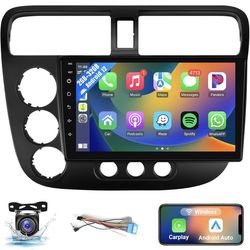 Car Stereo Radio for Honda Civic 2001 2002 2003 2004 2005 with Wireless Carplay Android Auto, 2+32G 9'' Touch Screen Ind-Dash Bluetooth/WiFi/GPS Navig