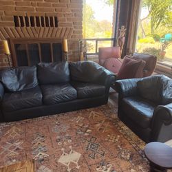 Black Leather Couch And Chair FREE!!
