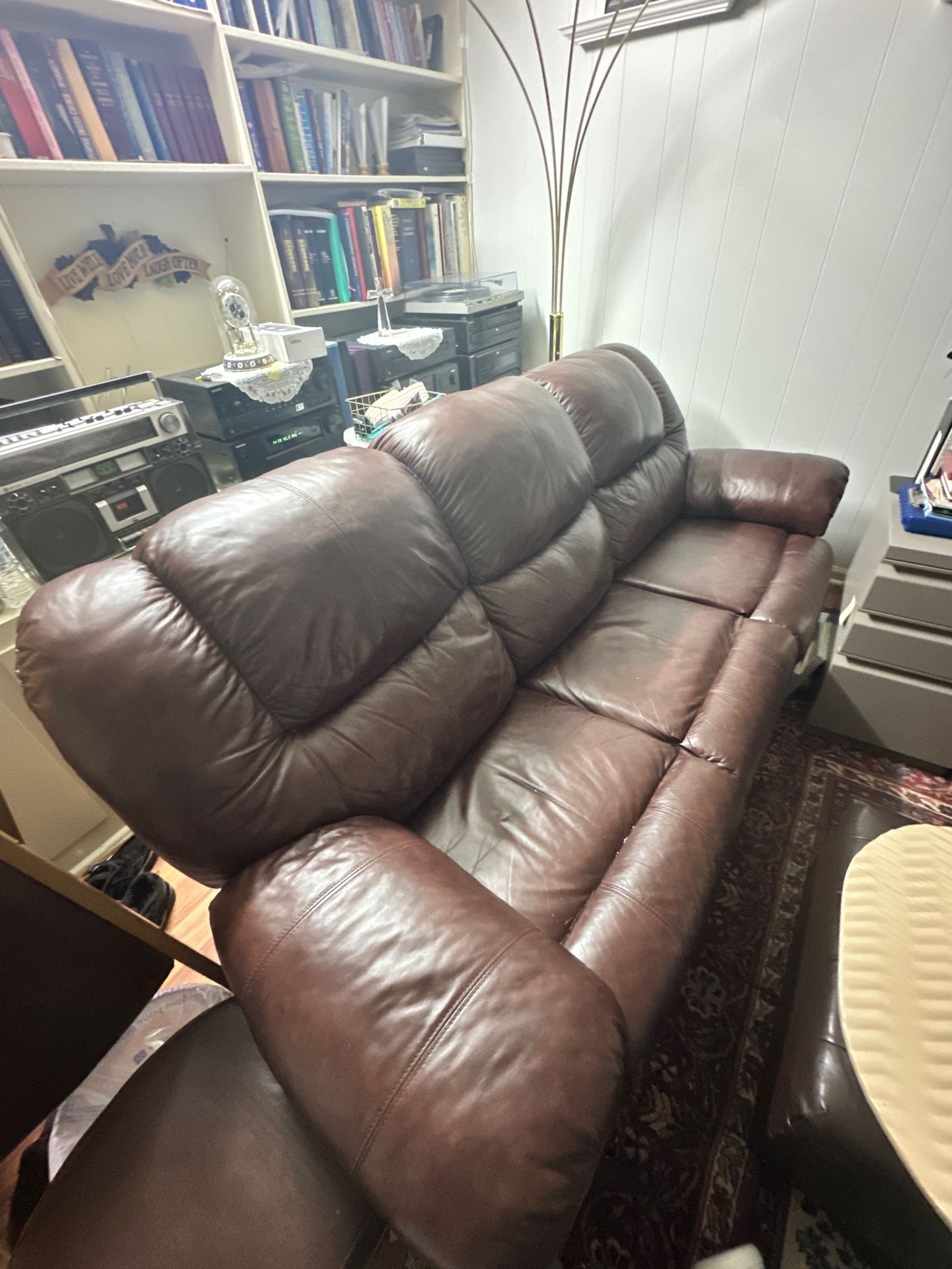Reclining Spacious Brown Leather Sofa
