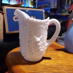 Vintage Imperial Pitcher White Milk Glass Windmill Flowers

