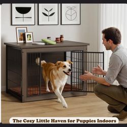 Wooden Dog Crate Furniture with Cushion, Double Doors, Heavy Duty Dog Cage (40 Inch ) D-33