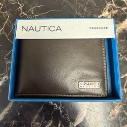 Nice Nautica New Condition Coated Leather Brown Billfold Wallet.  See Description